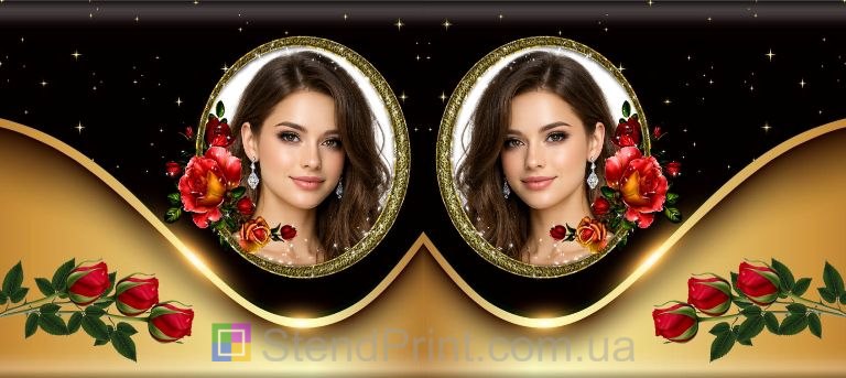 Кружка с фото для девушки с красными розами и золотой рамкой