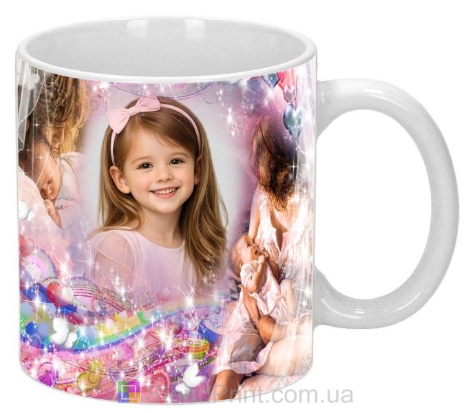 Детская чашка с фото мама и ребёнок сердечки