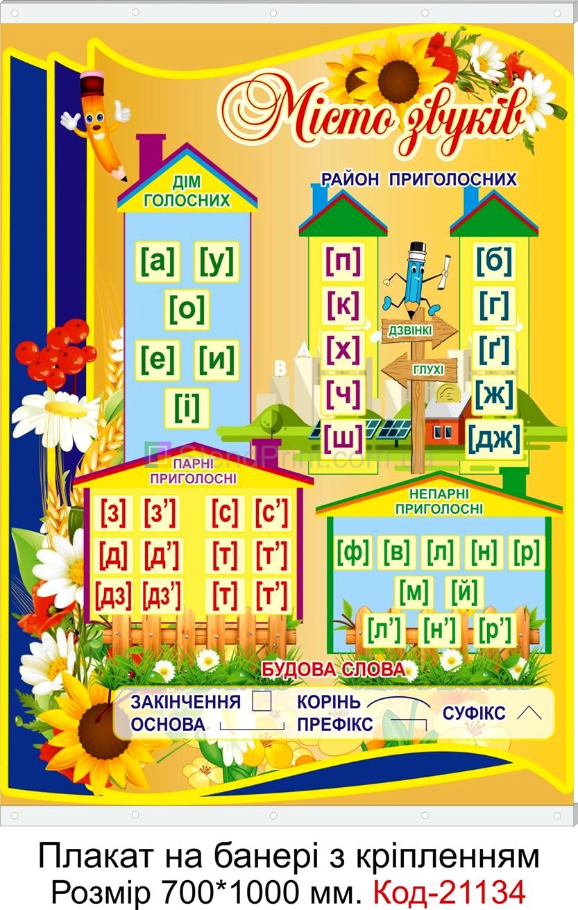 Шкільний плакат на банері з направляючими для класу "Місто звуків" Код-21134