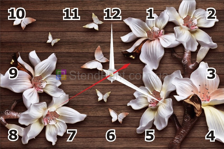 Часы настенные орхидеи на коричневом фоне