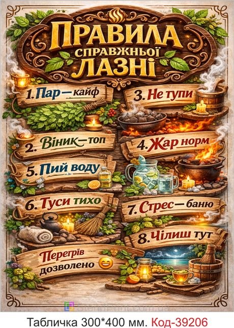 Табличка Правила настоящей бани для бани и сауны купить