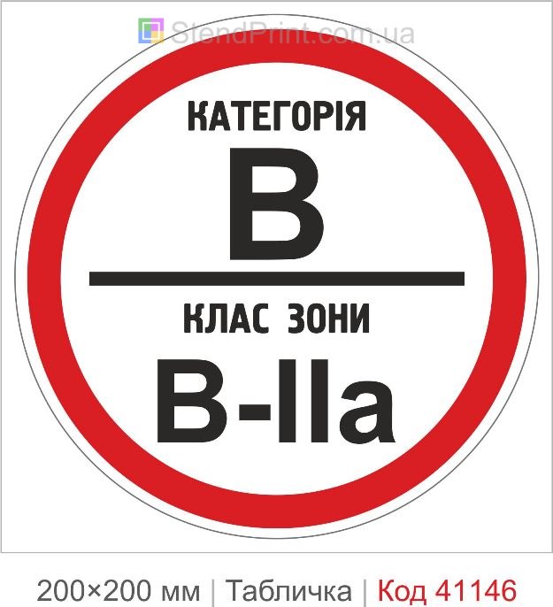 Табличка категорія В клас зони В-IIa купити