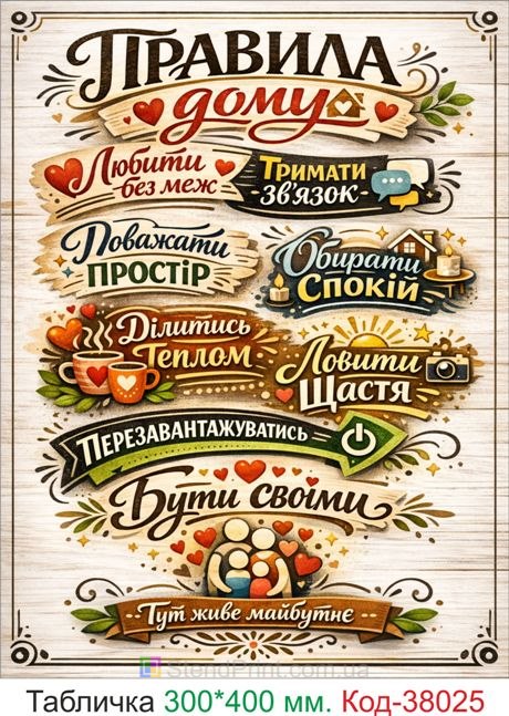 Купити табличку правила дому світлий постер на стіну