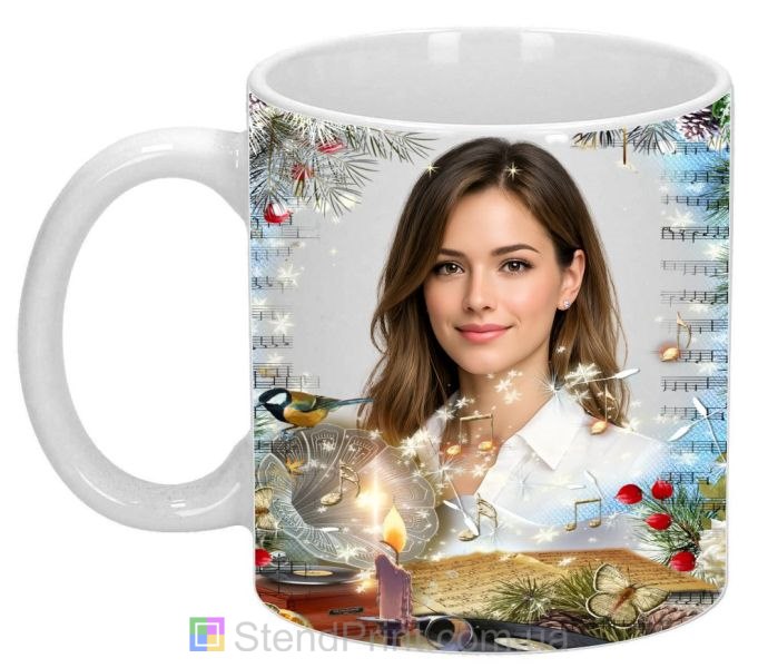 Кружка з фото — новорічний подарунок для дівчини із зимовим дизайном, замовити