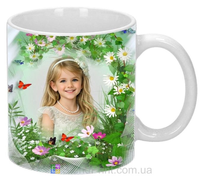 Кружка с фото венок из ромашек со своим фото заказать