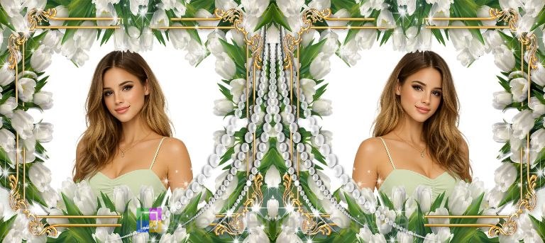 Чашка с фото белые тюльпаны золотая рамка заказать