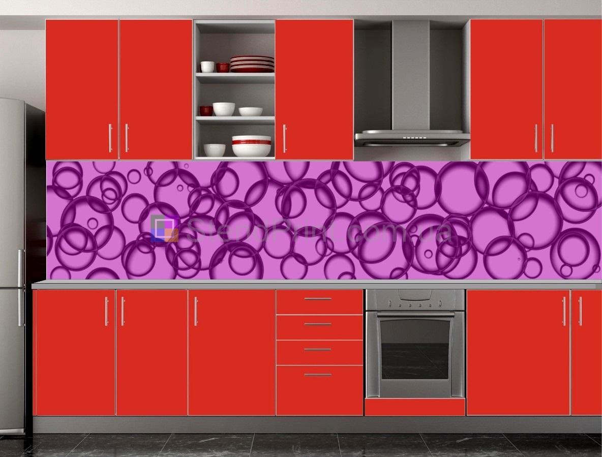 3д фартук на кухню на рабочую стенку Фиолетовые бульбашки