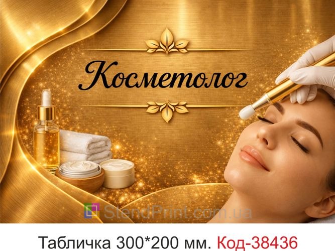 Табличка Косметолог золотий дизайн для кабінету замовити