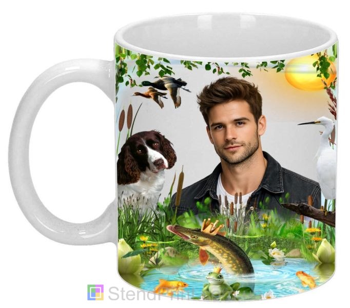 Кружка с фото в стиле охота и рыбалка персональный подарок рыбаку и охотнику заказать