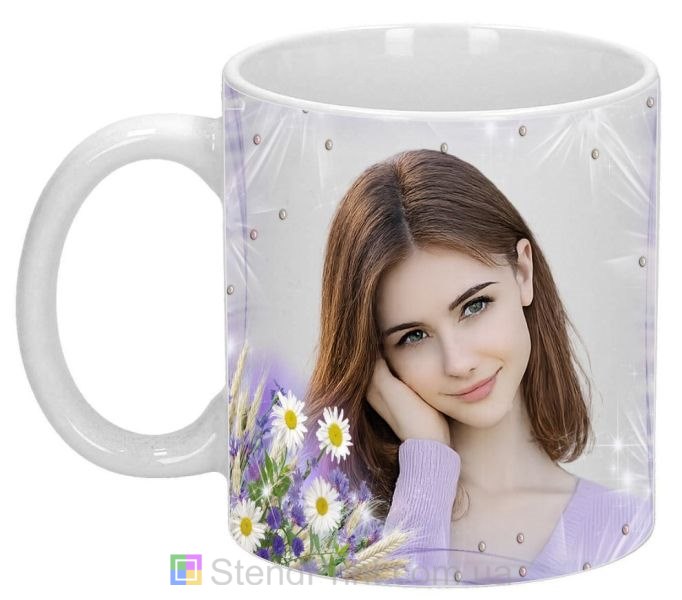 Чашка з фото ромашки зі своїм фото замовити фотодрук