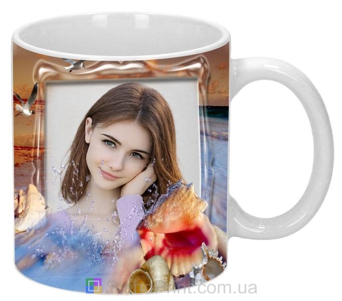 Чашка з фото морський пейзаж, мушля, літній дизайн — замовити