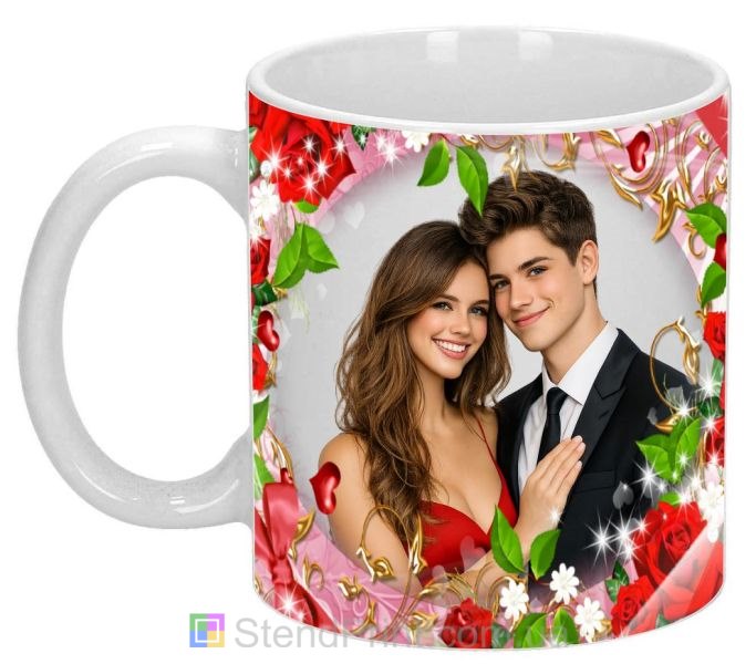Чашка с фото для пары с розами романтический подарок влюблённым заказать