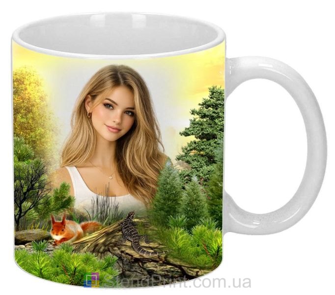 Чашка з фото лісова природа, ялини та лісові мешканці замовити