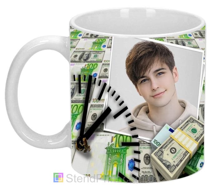 Чашка з фото на подарунок чоловіку з грошима та годинником