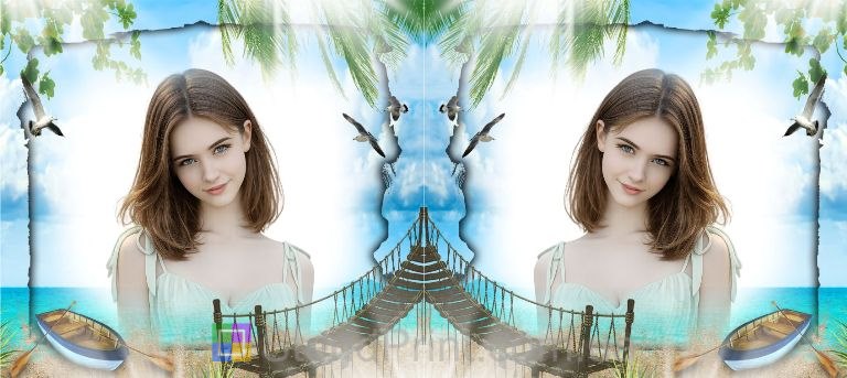 Чашка с фото морское побережье пальмы и чайки заказать