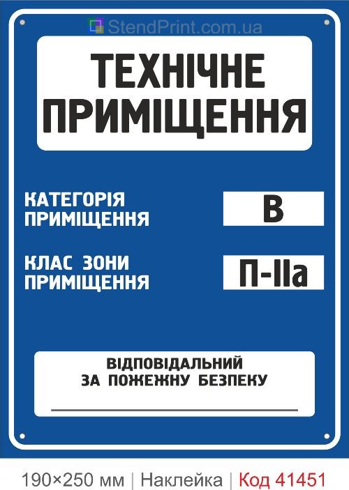 Технічне приміщення В П-IIa наклейка категорія приміщення клас зони