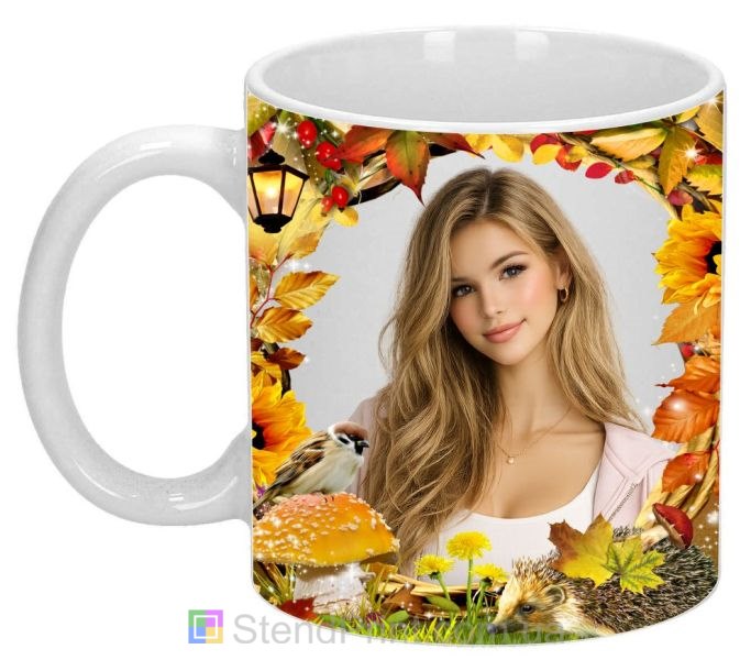 Кружка з фото осінь їжачок і пташка замовити
