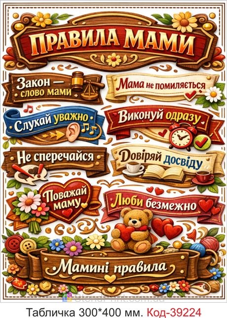 Табличка Правила мами в подарунок для мами купити онлайн