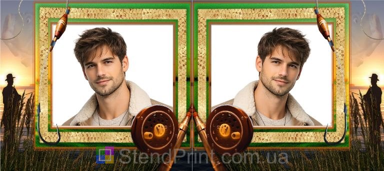 Кружка з фото в рибальському стилі на фоні заходу сонця — персональний подарунок рибалці, замовити