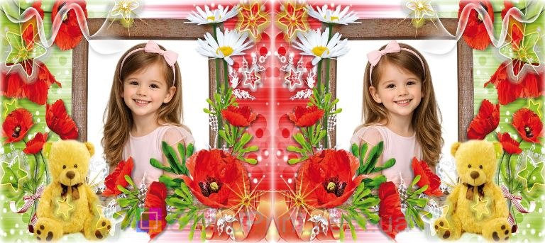 Кружка з фото з маками та ромашками з плюшевим ведмедиком — ніжний подарунок, замовити