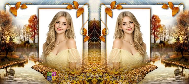 Чашка с фото осенний пейзаж река и листья персональная печать