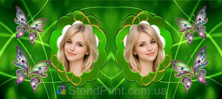 Кружка з фото для дівчини — зелений дизайн із метеликами, подарунок, замовити