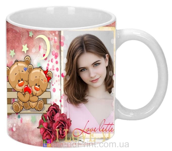 Чашка з фото та ведмедиками Тедді — милий подарунок коханій