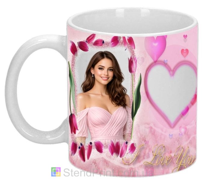 Чашка з фото I Love You з тюльпанами романтичний подарунок дівчині замовити