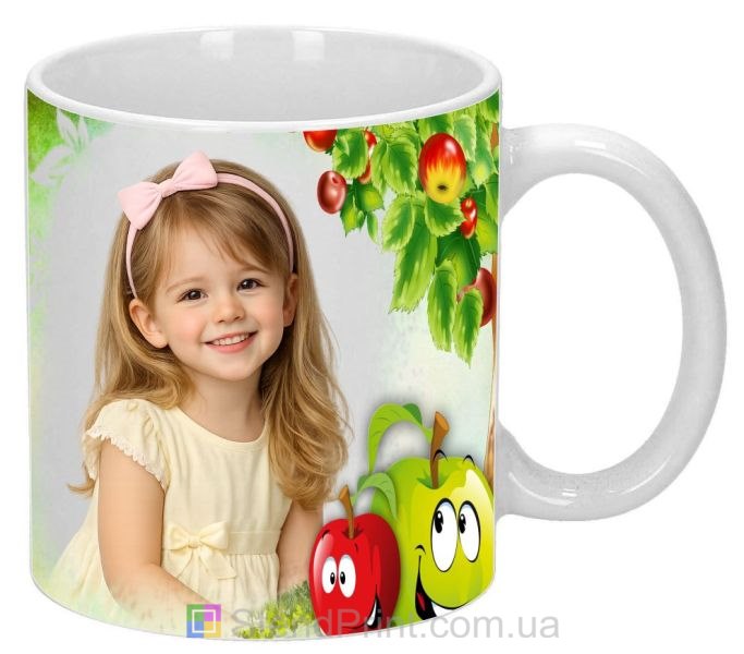 Дитяча кружка з фото яблучка та яблуня