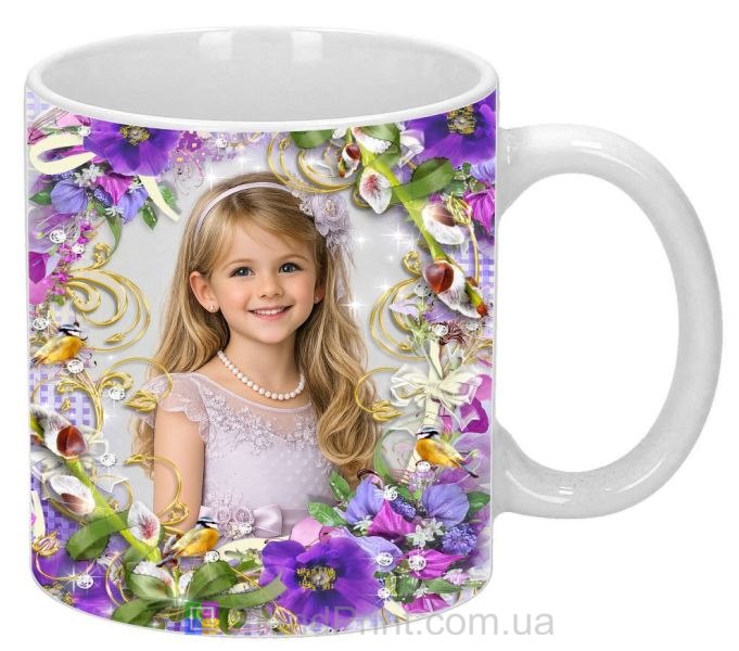 Чашка з фото весняні квіти золотий декор птахи замовити