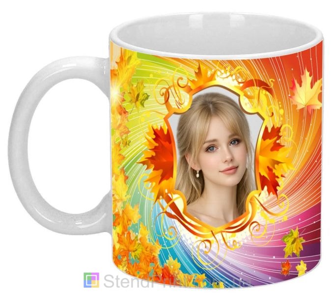 Чашка с фото осенний подарок девушке с яркими листьями