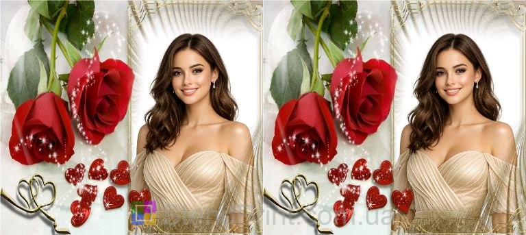 Горнятко з фото з червоними трояндами та сердечками подарунок коханій замовити