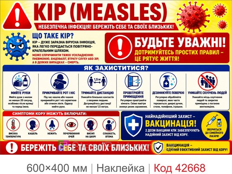 Наклейка корь Measles для школы, медицинский плакат вакцинация Код-42668