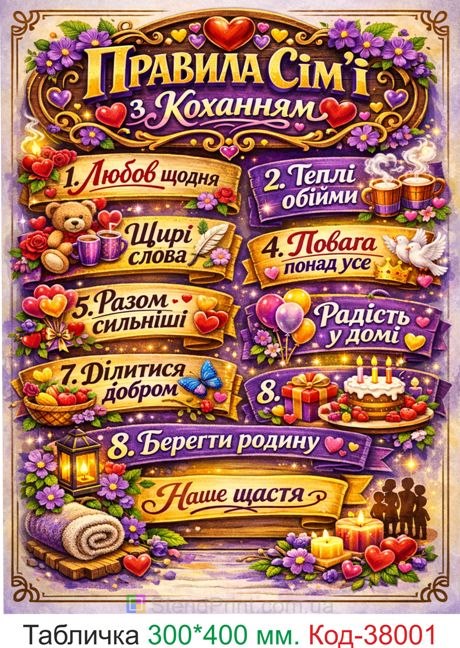 Купити табличку "Правила сім’ї з коханням" декор для дому