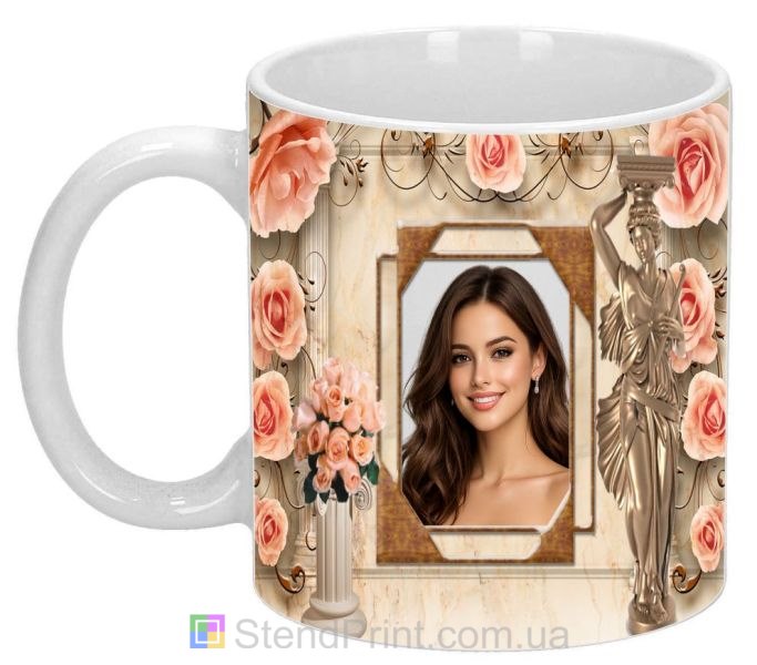 Кружка с фото для девушки с розами элегантный подарок заказать