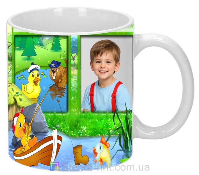 Дитяча кружка з фото каченя з вудкою в човні