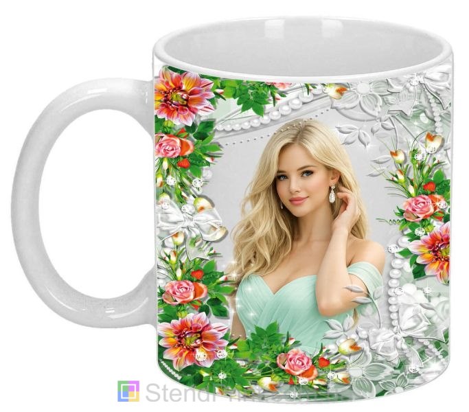 Кружка з фото перлинні нитки квітковий орнамент замовити фотодрук
