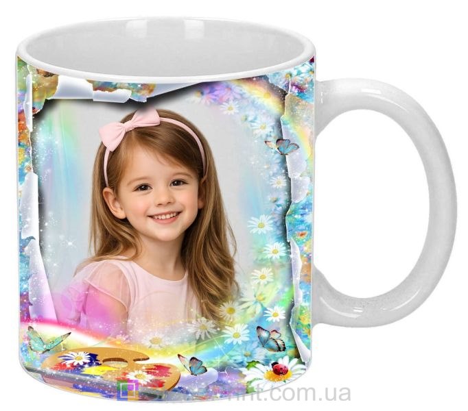 Чашка з вашим фото на подарунок із ромашками та фарбами у вирі емоцій Код-40215