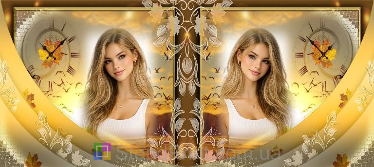 Чашка з фото осінній захід сонця, море та листя — персональний фотодрук