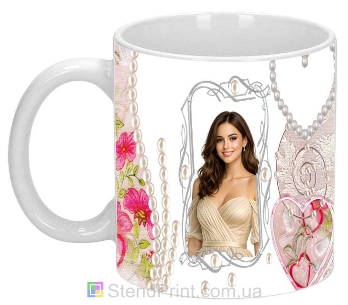 Кружка с фото жемчуг цветы нежный подарок