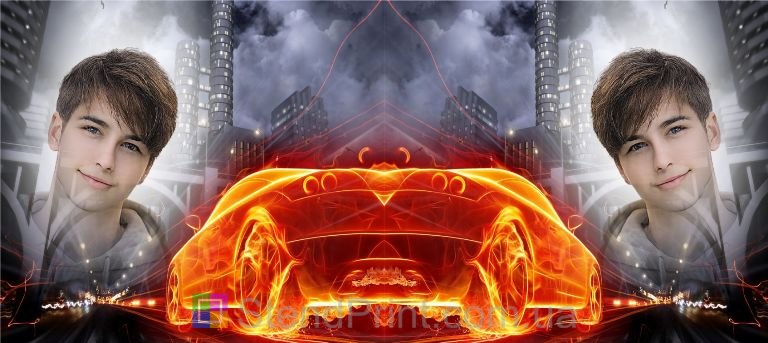 Чашка з фото на подарунок чоловіку з автомобілем у вогні