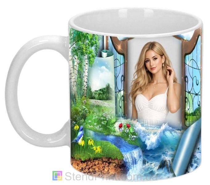 Чашка з фото у вигляді вікна: природа, острів і морська хвиля — персональний дизайн, замовити онлайн