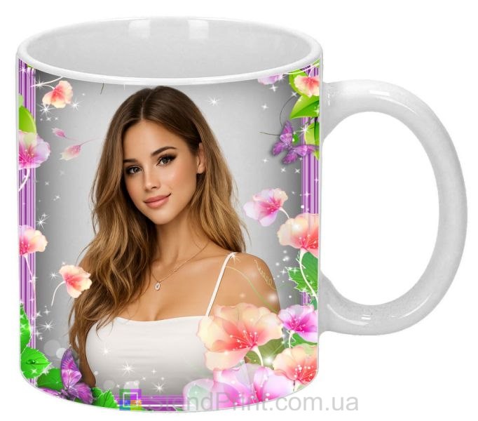 Кружка з фото для дівчини з квітами ніжний подарунок замовити