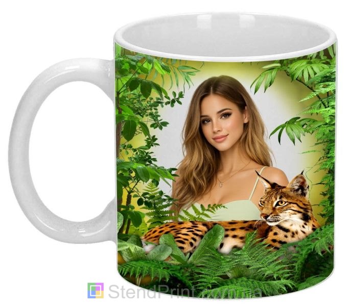 Кружка з фото рись екзотичні рослини замовити