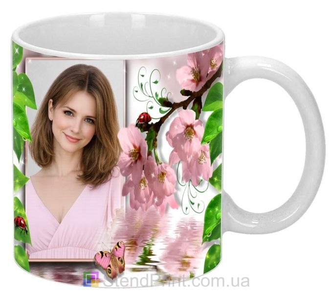 Чашка з фото сакура, роса та водна поверхня — замовити