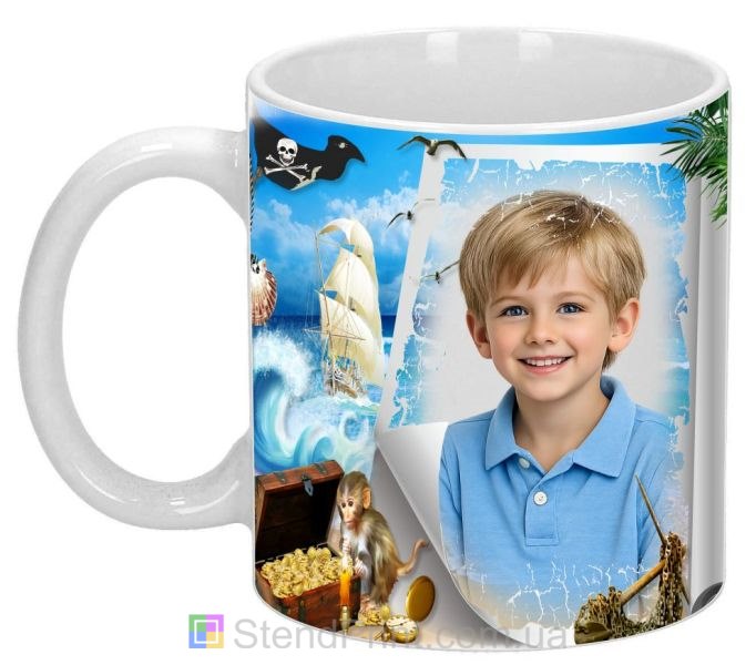 Детская кружка с фото морской фон и сокровища
