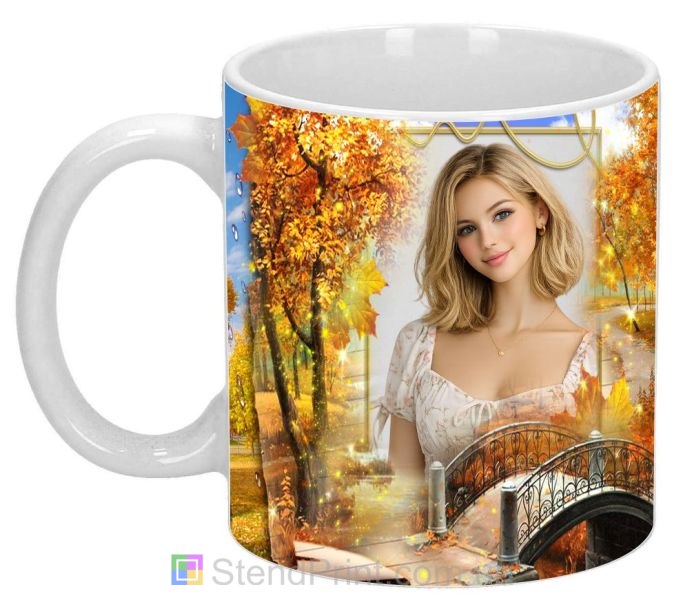 Кружка з фото осінній парк, міст і дощ — персональний друк на кружці купити