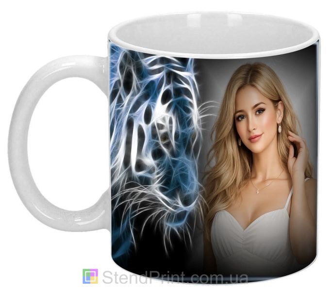 Чашка с фото неоновый тигр тёмный фон заказать