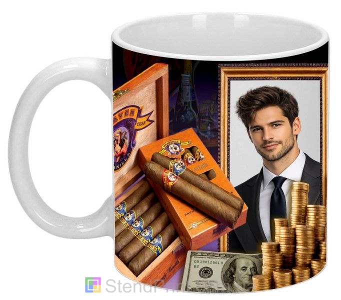 Чашка с фото в стиле роскоши с сигарами и золотом персональный подарок мужчине заказать
