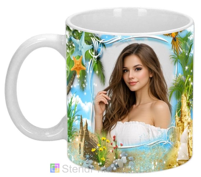 Кружка з фото морська екзотика, піщаний замок, папуга — замовити